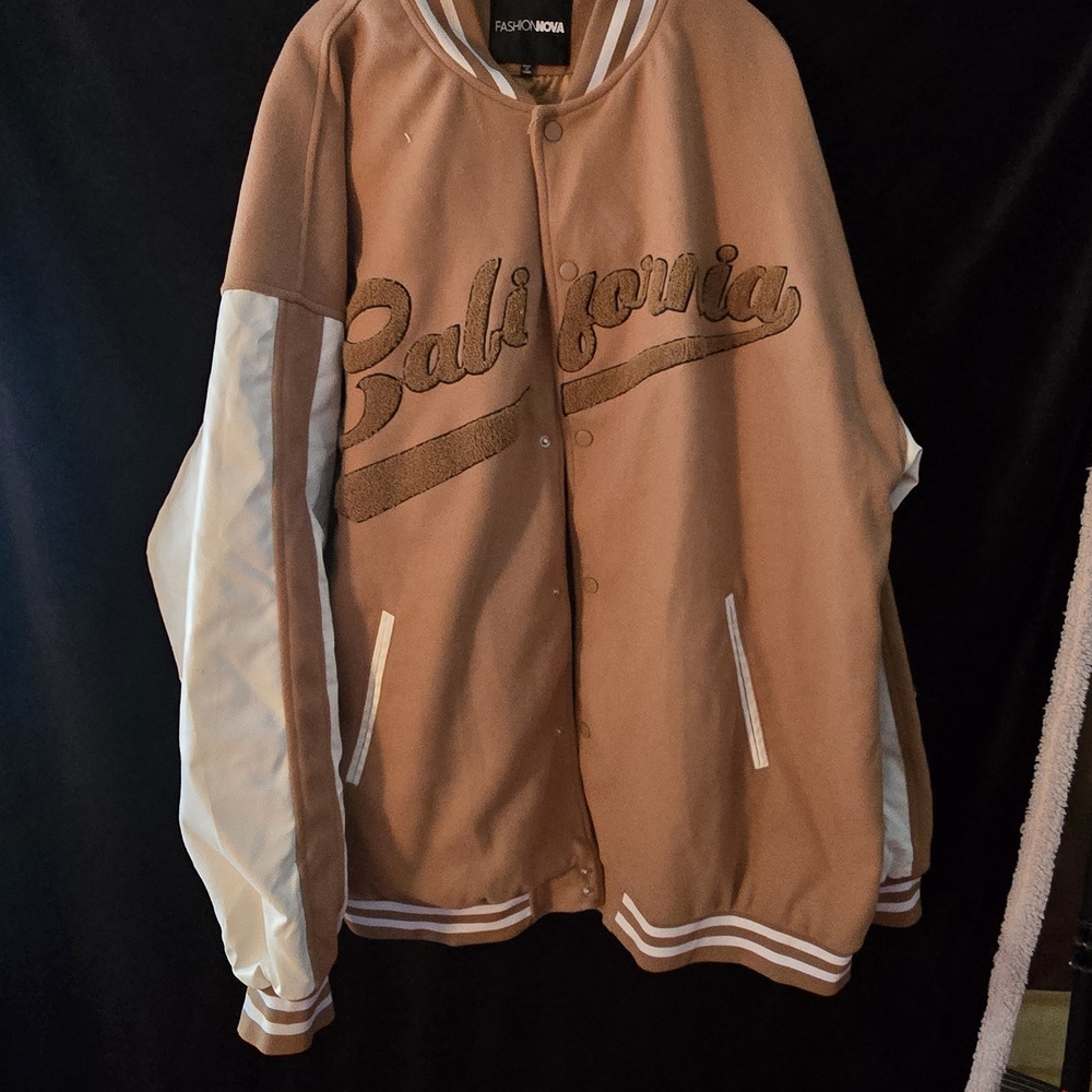 Fashion Nova Camel Varsity Jacket